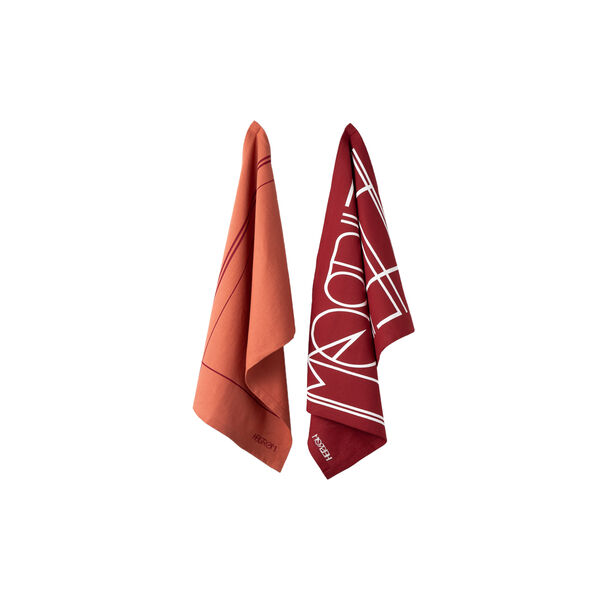 Kjøkkenhånduk 2-pk, rød med mønster/logo, Hellstrøm Items