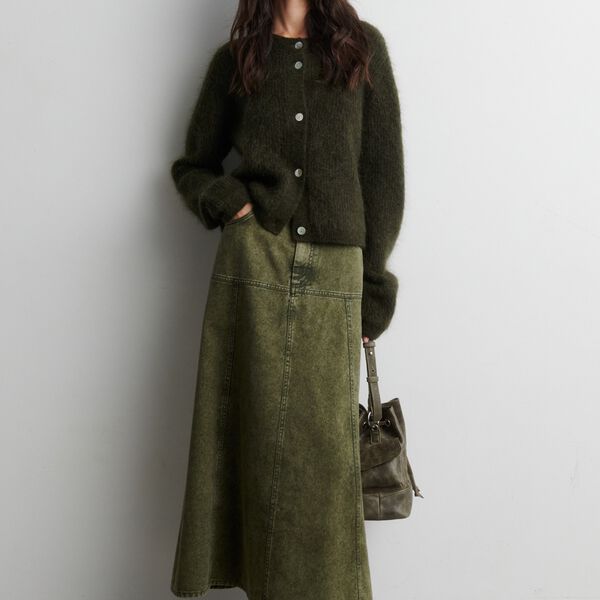 Andrea Knit Rib LS Cardigan, black olive, Second Female