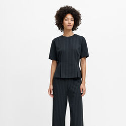 SARAI PINSTRIPE PLEAT T-SHIRT, grey / white, French Connection