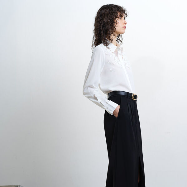 MILA GEORGETTE 3D FLORAL SHIRT, summer white, French Connection