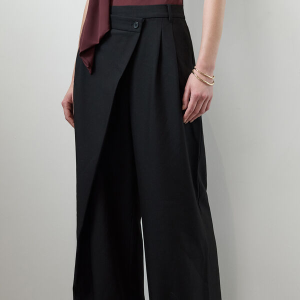 Junis Black Asymmetric Wide Leg Trousers, black, French Connection