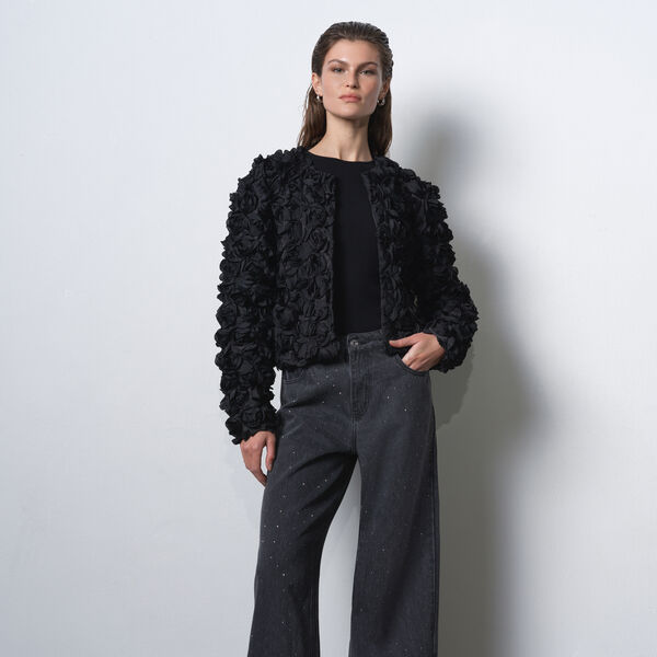 VERITY TEXTURED SHORT JACKET, black, French Connection