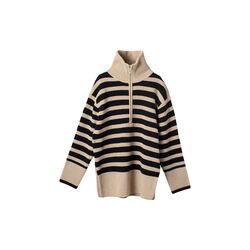 Marine Fisherman Zip Up, linen black stripe, FWSS