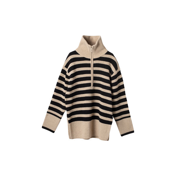 Marine Fisherman Zip Up, linen black stripe, FWSS