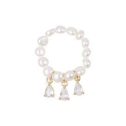 Pearl Ring m/Crystals, white pearl, DARK department