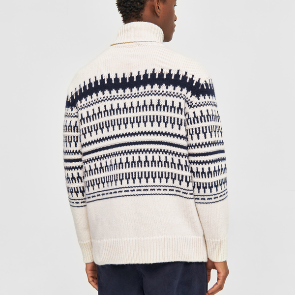 Knitted pattern roll neck, beige stripe, KnowledgeCotton Apparel 