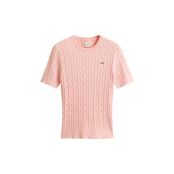 STRETCH COTTON CABLE SS C-NECK, apricot pink, Gant