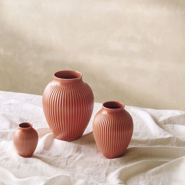 Knabstrup vase ripple, korall, Knabstrup Keramik