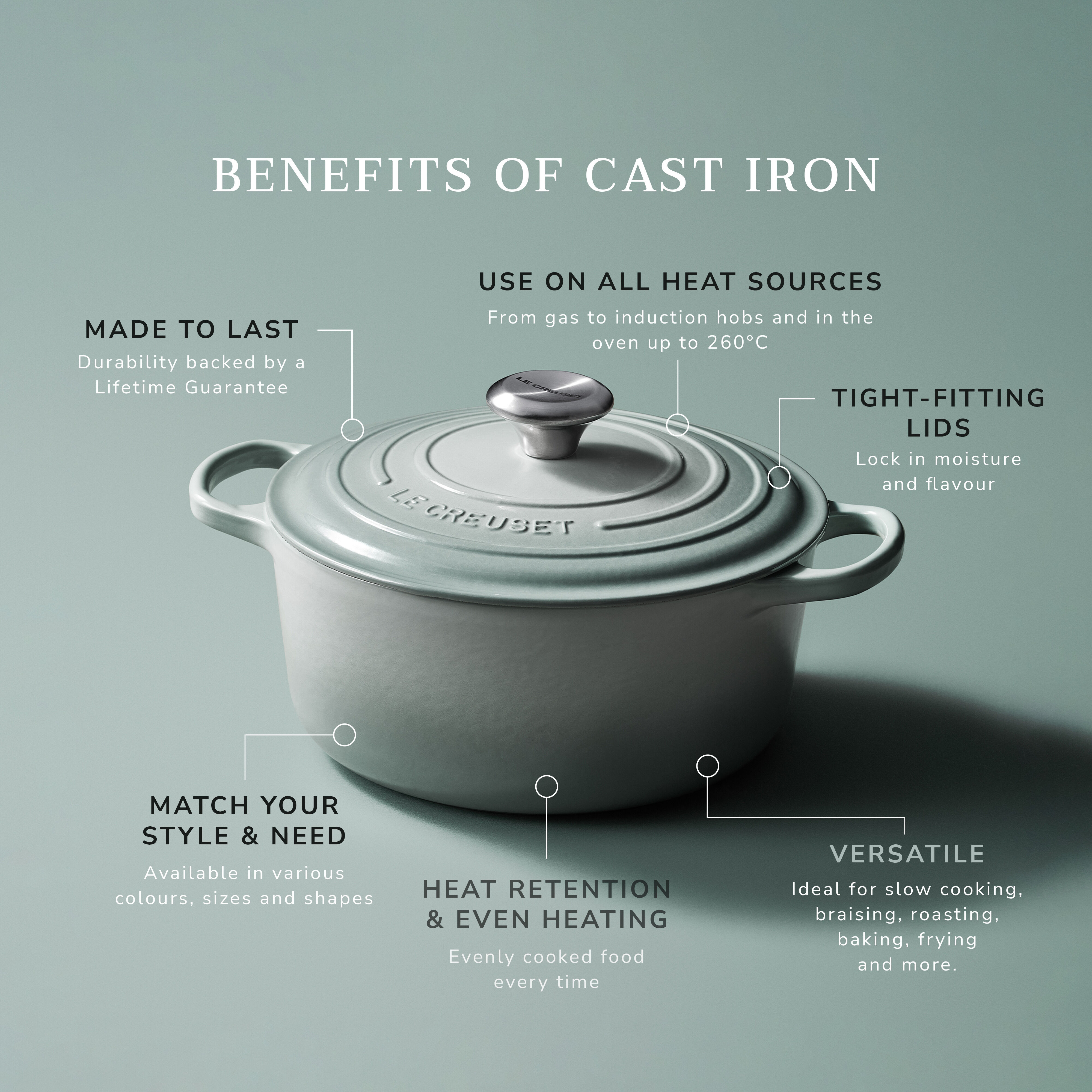 Kjøp Signature støpejern rund gryte Ø 20 cm, havsalt fra Le Creuset