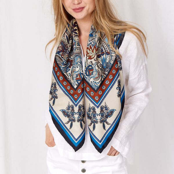 ANTIQUE PAISLEY silkeskjerf, creme/blue, Bella Ballou