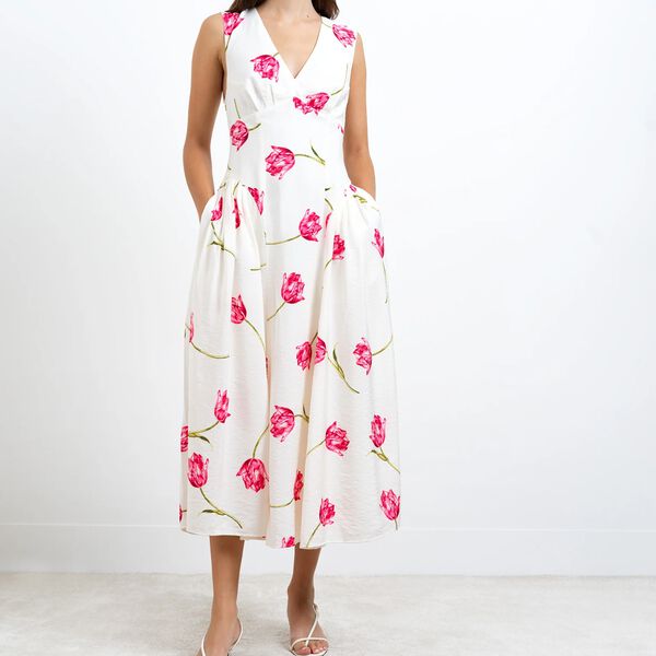 CRESSIDA FARON MIDI DRESS, ivory multi, French Connection