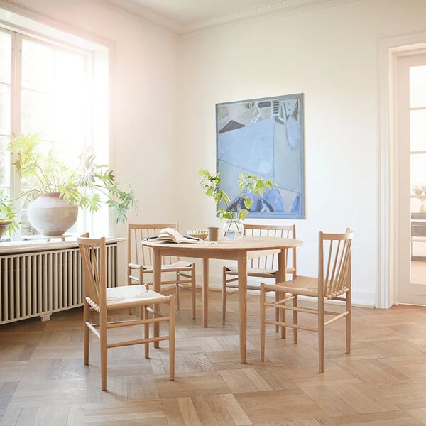 C62E Bj&oslash;rk spisebord med uttrekk, eik, FDB M&oslash;bler