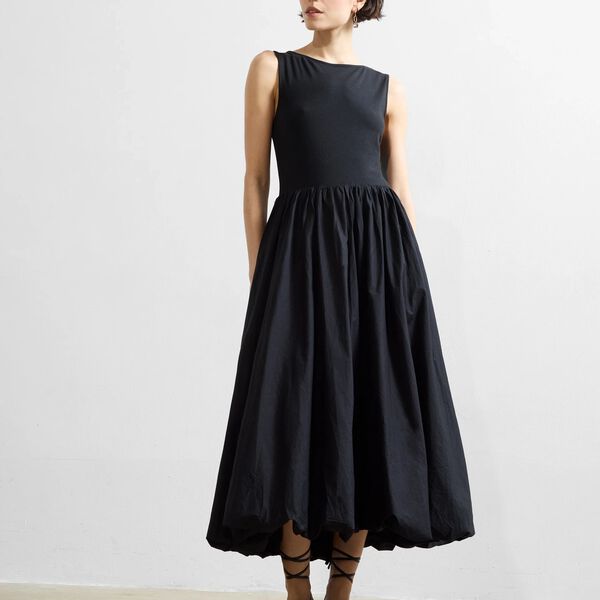 PHOEBE JERSEY WOVEN MIX MIDI, black, French Connection