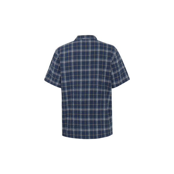 Box fit seersucker short sleeved shirt - GOTS/Vegan, blue check, KnowledgeCotton Apparel 