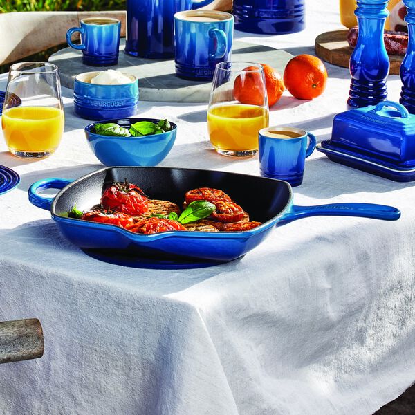 Signature st&oslash;pejern kvadratisk grillpanne 26 cm, azure, Le Creuset