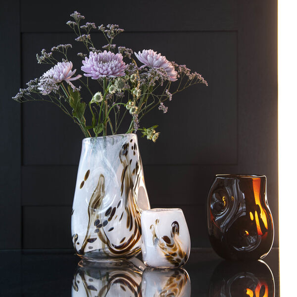 After Rain lykt/vase liten, hvit m/dekor, Magnor