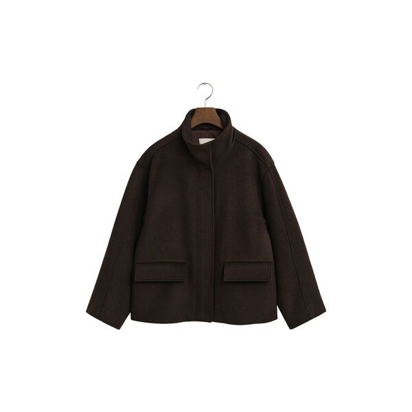 Short Wool Jacket with Zip, deep brown, Gant