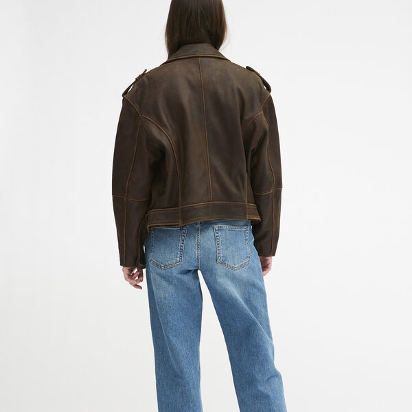 MWGilo Leather Jacket, brown retro wash, My Essential Wardrobe