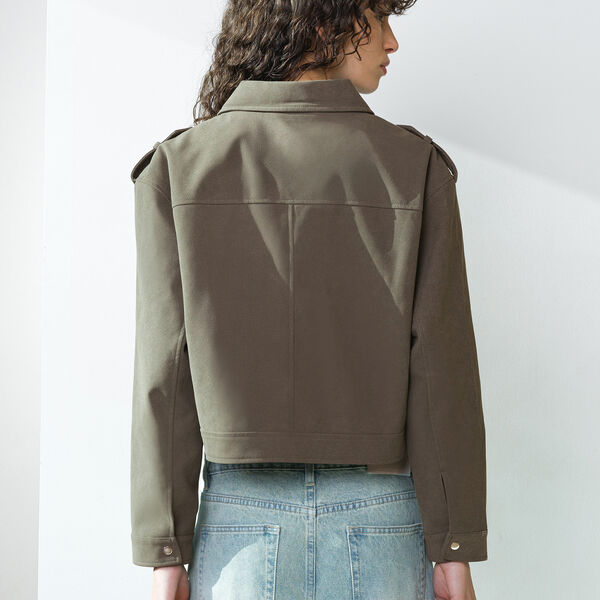 LARISSA FAUX SUEDE BOMBER JACKET, vintage khaki, French Connection