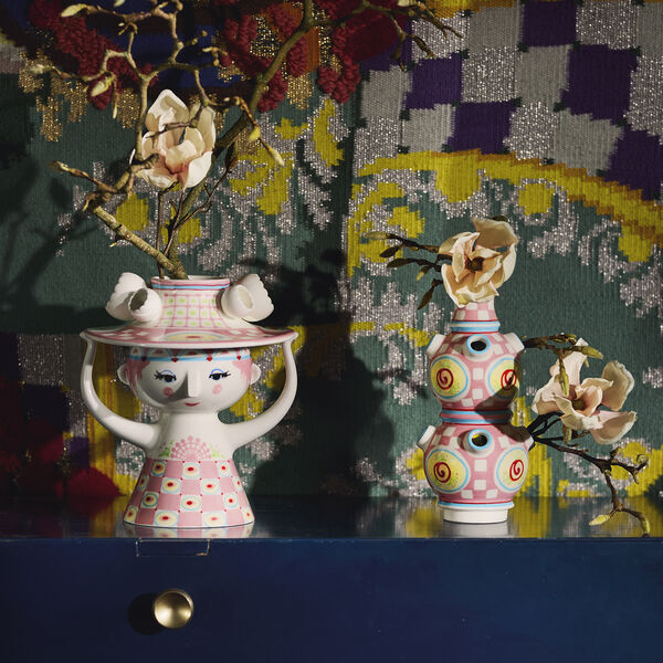 Lady with hat Vase, pink, Bjørn Wiinblad