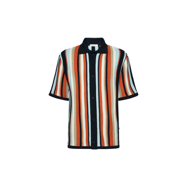 Loose short sleeve striped knitted shirt - Regenerative Organic Certified™ - GOTS/Vegan, blue stripe Loose short sleeve striped knitted shirt - Regenerative Organic Certified™ - GOTS/Vegan, blue stripe, KnowledgeCotton Apparel