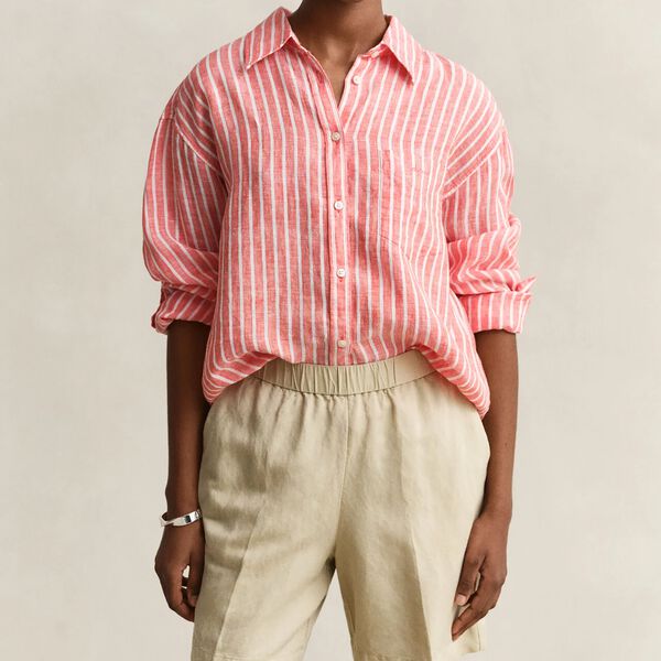 REL STRIPED LINEN LS SHIRT, perfect red, Gant
