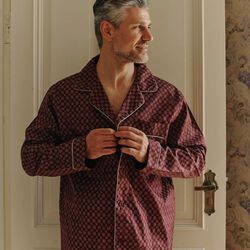 Megeve pyjamas, bordeaux off white print/grey piping, Ambassador 1867