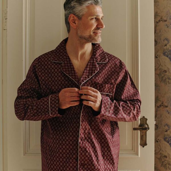 Megeve pyjamas, bordeaux off white print/grey piping, Ambassador 1867