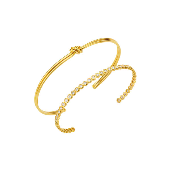 Knot & Crystal Bangle 2 Pack, pale gold, Orelia