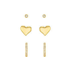 Heart & Pave Hoop Earring Pack, pale gold, Orelia