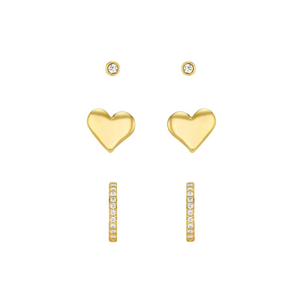 Heart & Pave Hoop Earring Pack, pale gold, Orelia
