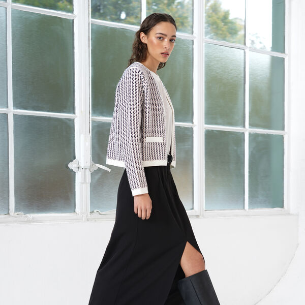 NOAR TEXTURED KNIT CARDIGAN, White, French Connection