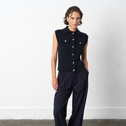 ROLAND KNIT COLLARED GILET, indigo, French Connection