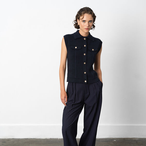 ROLAND KNIT COLLARED GILET, indigo, French Connection