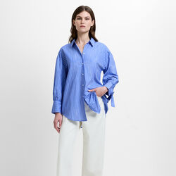 CAMBRIA COTTON STRIPED BOW SHIRT, azure blue/linen white, French Connection