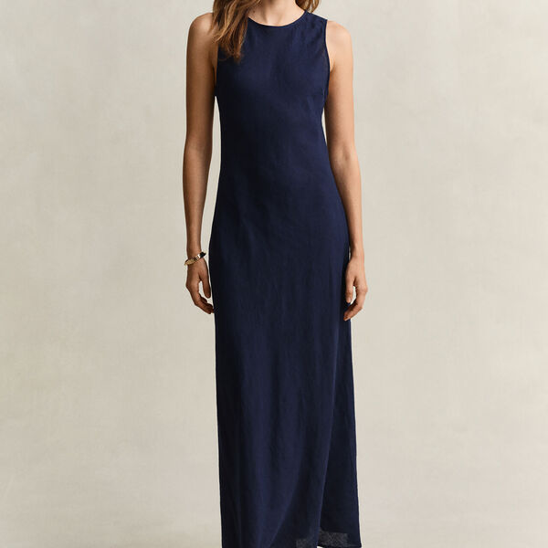 LINEN BIAS CUT MIDI DRESS, evening blue, Gant
