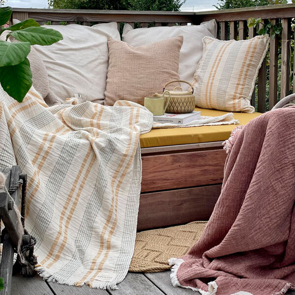 Iris pledd, beige/grey, ELVANG