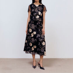 Raven Skirt Floral Embroidery, grey floral, Ida Sj&ouml;stedt