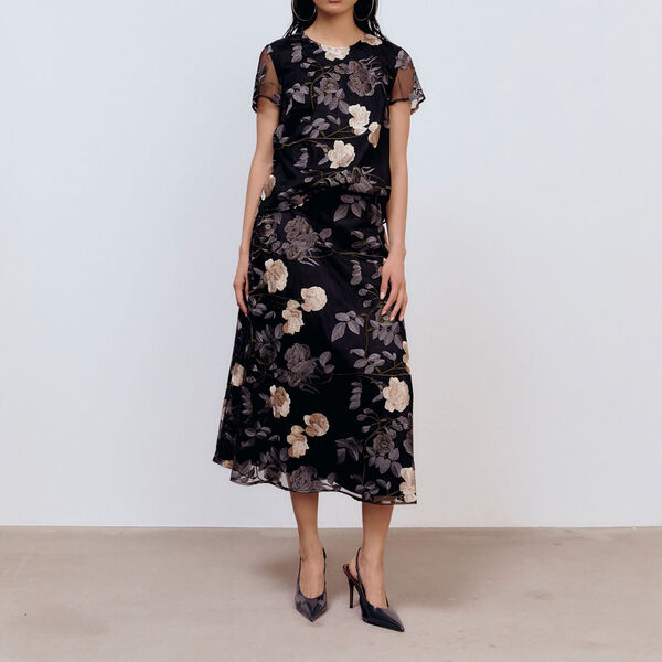 Raven Skirt Floral Embroidery, grey floral, Ida Sj&ouml;stedt