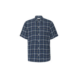 Box fit seersucker short sleeved shirt - GOTS/Vegan, blue check, KnowledgeCotton Apparel 