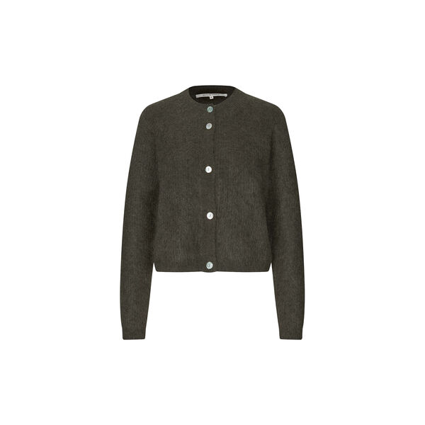 Andrea Knit Rib LS Cardigan, black olive, Second Female