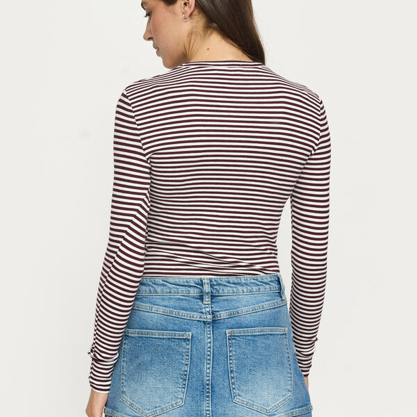 SRFenja Stripe O neck Top, vinyard wine, Soft Rebels