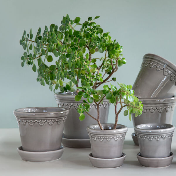 K&oslash;benhavner GLAZED krukke med underfat, pearl grey, Bergs Potter