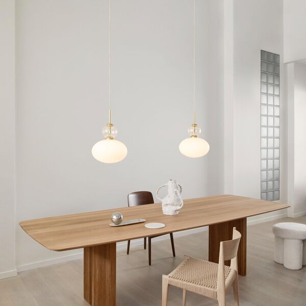 Rizzatto 32 pendant, satin brass/opal, Nuura