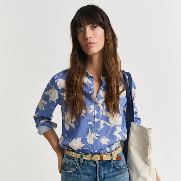 Regular Fit Floral Print Linen Shirt, perfect blue, Gant
