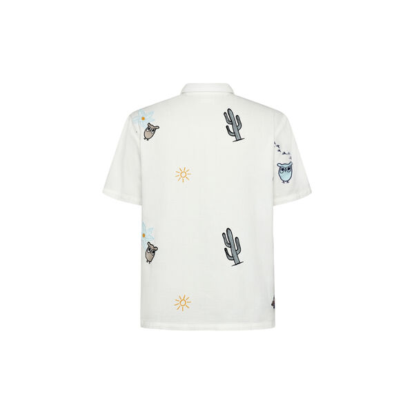 Box fit short sleeve shirt with embroidery - GOTS/Vegan, egret, KnowledgeCotton Apparel 