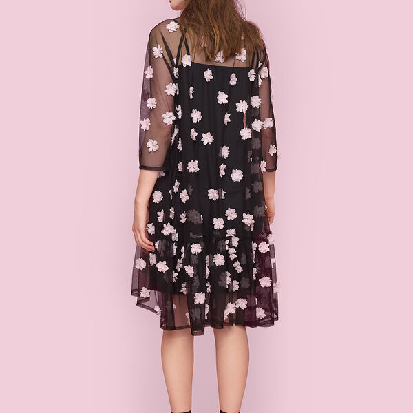 Blossom mesh kjole, svart/pale pink flower, BITTE KAI RAND