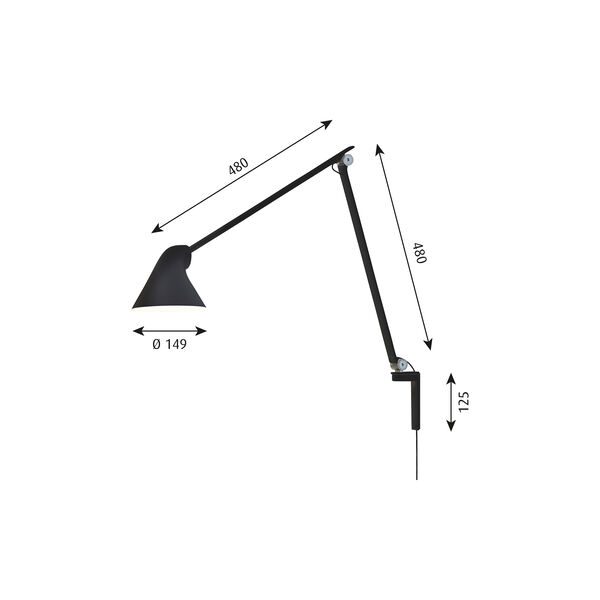 NJP lang vegglampe, sort, Louis Poulsen