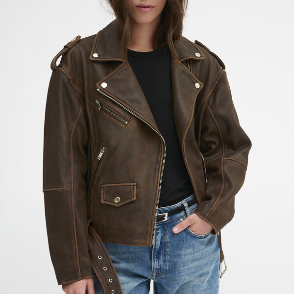 MWGilo Leather Jacket, brown retro wash, My Essential Wardrobe