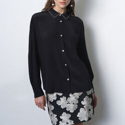 LIZZY CREPE LS SHIRT, black, French Connection